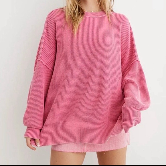 aerie Sweaters - Aerie oversized knit cotton sweater pink size large